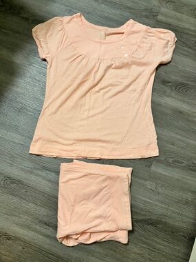 New Directions Intimates Peach Pink Cotton Modal Pajama Set Top Capri Pants Sz S